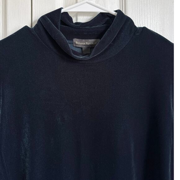 Vintage Banana Republic Blue Green Mock Neck Velour Top Large - Picture 2 of 6